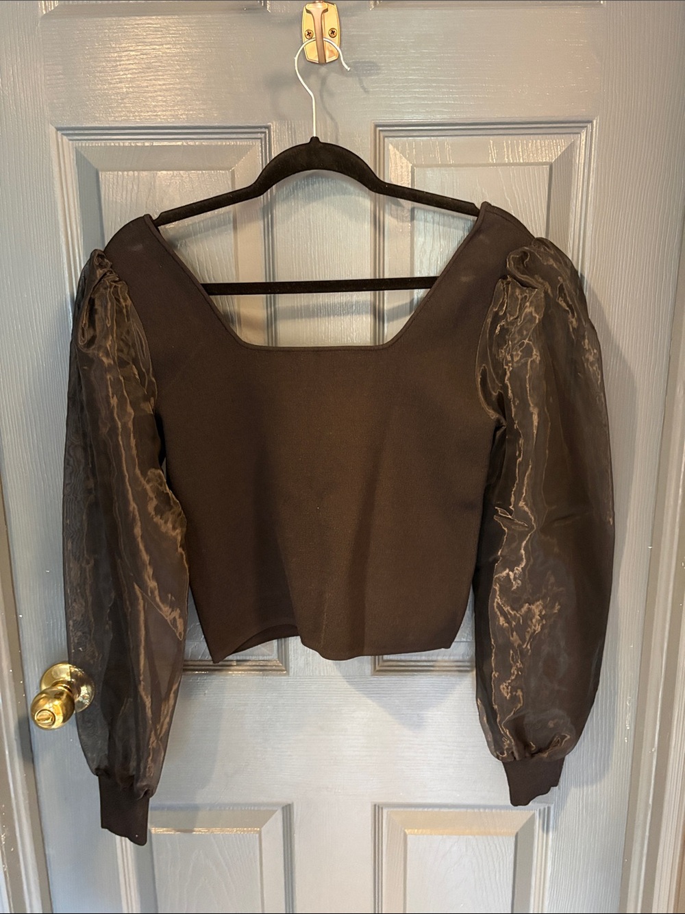 House of Harlow 1960 Black Square-Neck Puff-Sleeve Crop Top